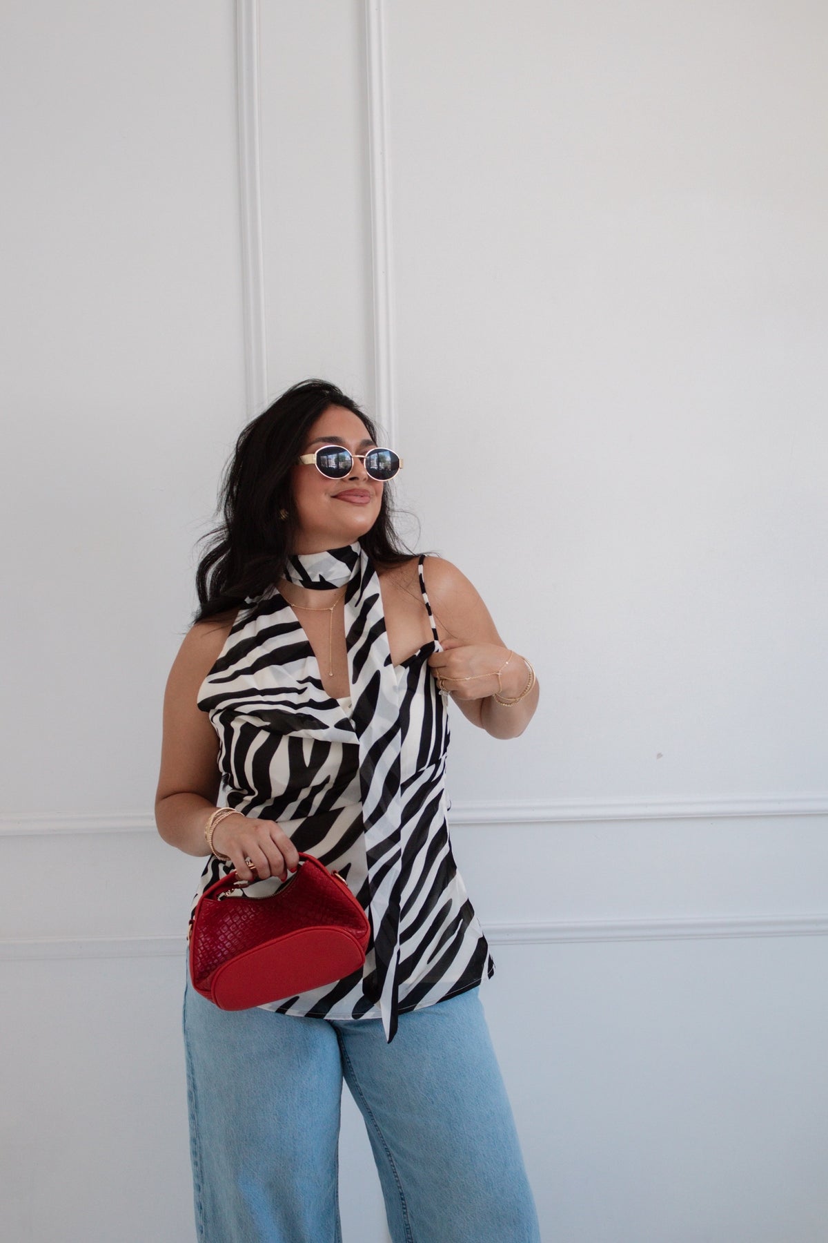 The Wild Side Top | Black & White Zebra Scarf Halter Top