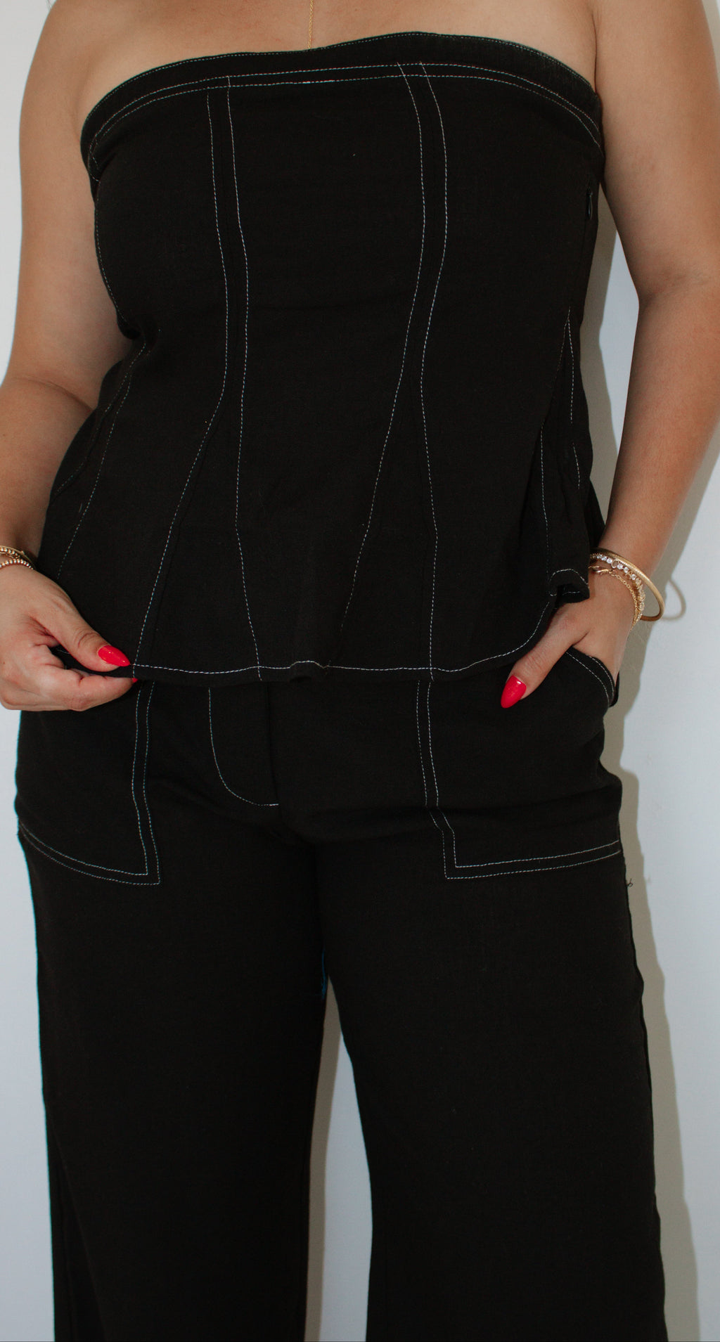 The Fifth Ave Set | Black Strapless Two Piece Pants Set