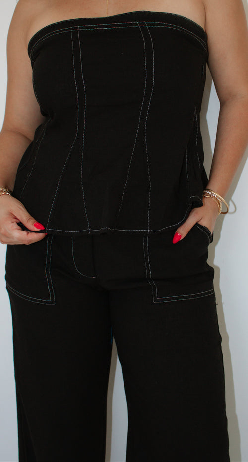 The Fifth Ave Set | Black Strapless Two Piece Pants Set