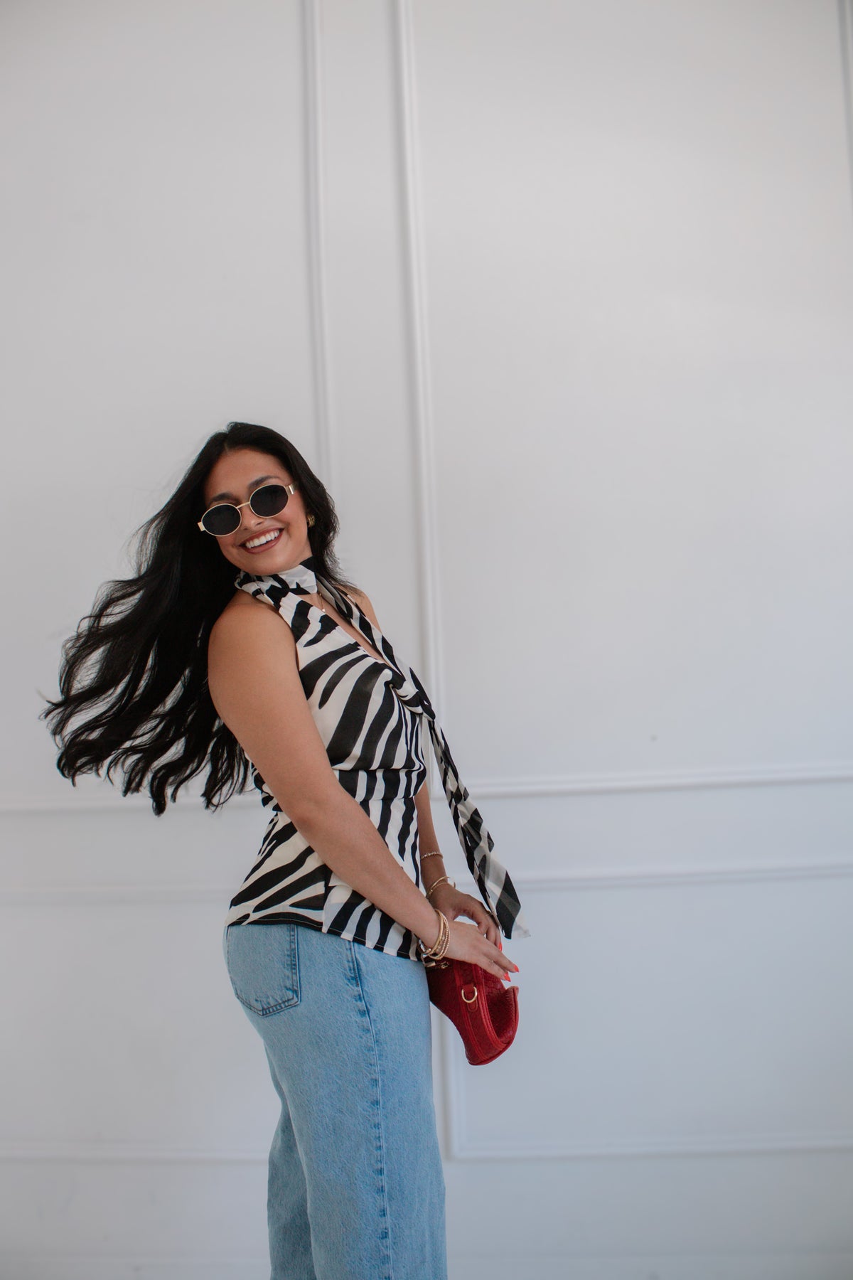 The Wild Side Top | Black & White Zebra Scarf Halter Top