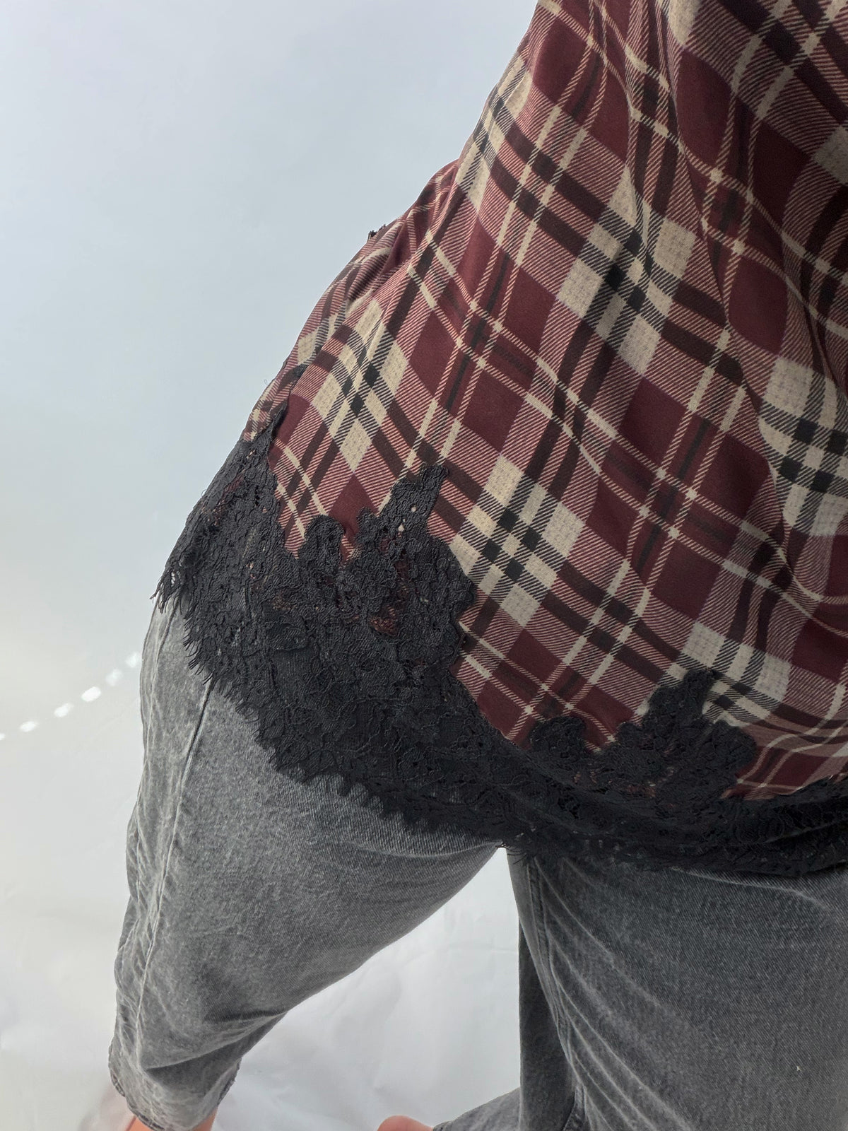 The Autumn Plaid Top | Wine Plaid Lace Trim Top