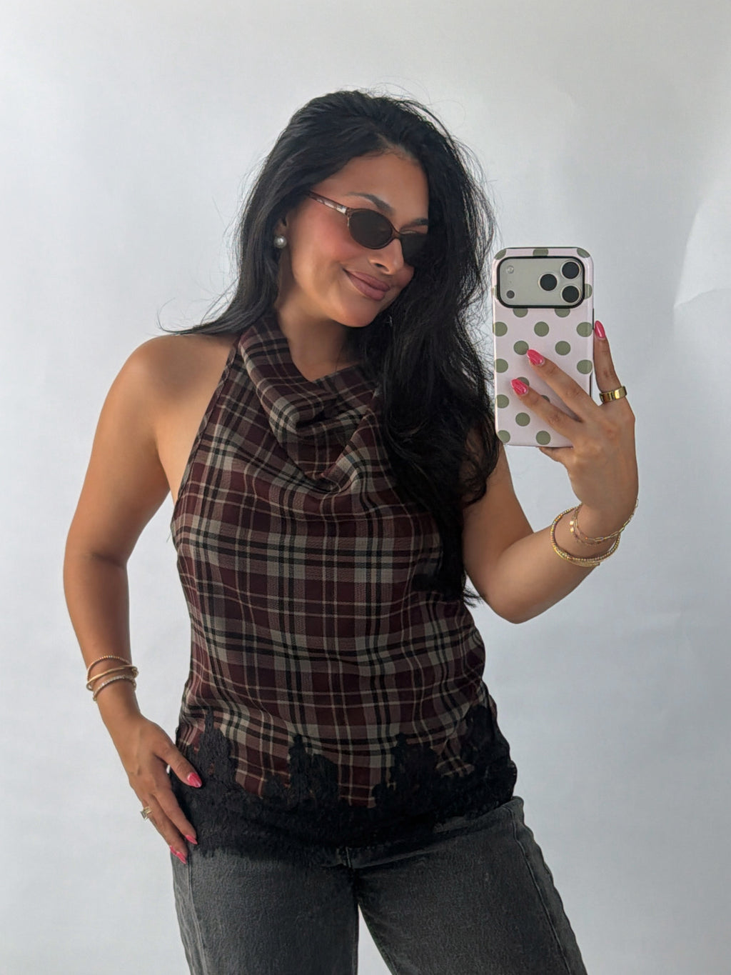 The Autumn Plaid Top | Wine Plaid Lace Trim Top